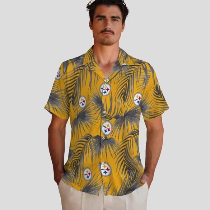 NFL Steelers Leafy Palms Hawaiian Shirt, Tropical Beach Vacation Outfit
