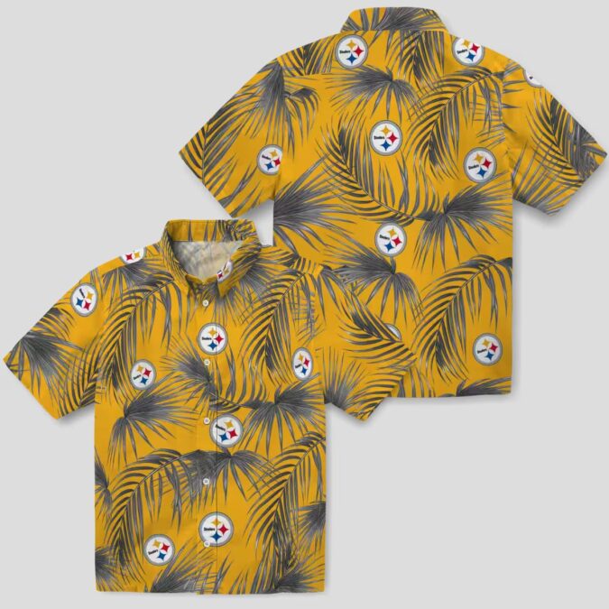 NFL Steelers Leafy Palms Hawaiian Shirt, Tropical Beach Vacation Outfit