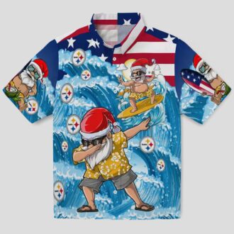 Pittsburgh Steelers Aloha Hawaiian Shirt, Surfing Santa Blue Beach Outfit for Men