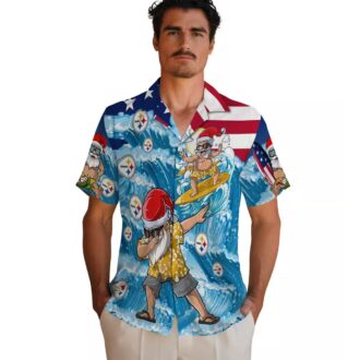 Pittsburgh Steelers Aloha Hawaiian Shirt, Surfing Santa Blue Beach Outfit for Men