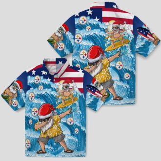 Pittsburgh Steelers Aloha Hawaiian Shirt, Surfing Santa Blue Beach Outfit for Men