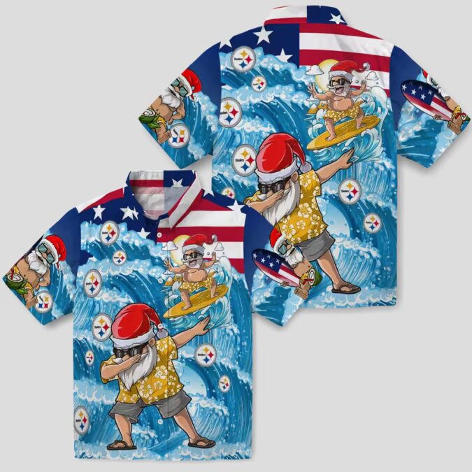 Pittsburgh Steelers Aloha Hawaiian Shirt, Surfing Santa Blue Beach Outfit for Men