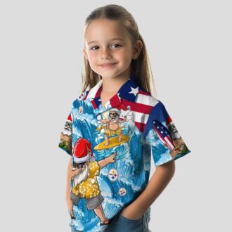 Pittsburgh Steelers Aloha Hawaiian Shirt, Surfing Santa Blue Beach Outfit for Men