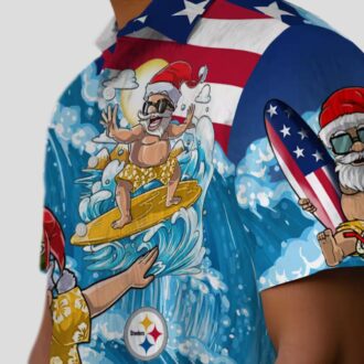 Pittsburgh Steelers Aloha Hawaiian Shirt, Surfing Santa Blue Beach Outfit for Men