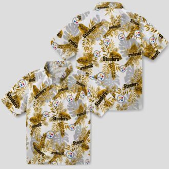 Pittsburgh Steelers Aloha Shirt, White Tropical Leaves NFL Hawaiian Shirt for Game Day