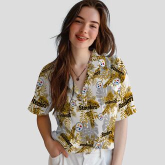 Pittsburgh Steelers Aloha Shirt, White Tropical Leaves NFL Hawaiian Shirt for Game Day