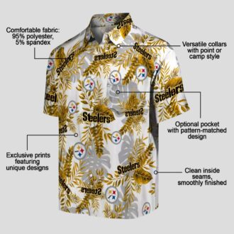 Pittsburgh Steelers Aloha Shirt, White Tropical Leaves NFL Hawaiian Shirt for Game Day