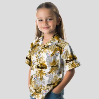 Pittsburgh Steelers Aloha Shirt, White Tropical Leaves NFL Hawaiian Shirt for Game Day