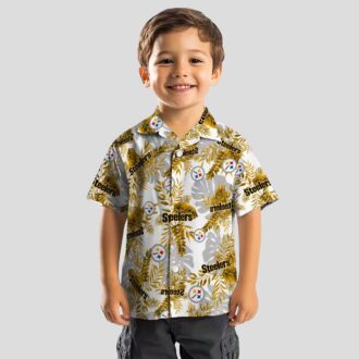 Pittsburgh Steelers Aloha Shirt, White Tropical Leaves NFL Hawaiian Shirt for Game Day