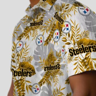Pittsburgh Steelers Aloha Shirt, White Tropical Leaves NFL Hawaiian Shirt for Game Day