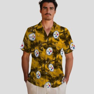 Pittsburgh Steelers Beach Aloha Hawaiian Shirt, Floral Coastal Palms Summer Outfit