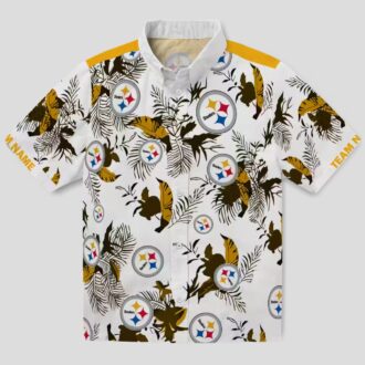 Pittsburgh Steelers Botanical Hawaiian Shirt, Gold & White Aloha Beach Outfit