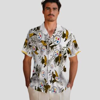 Pittsburgh Steelers Botanical Hawaiian Shirt, Gold & White Aloha Beach Outfit
