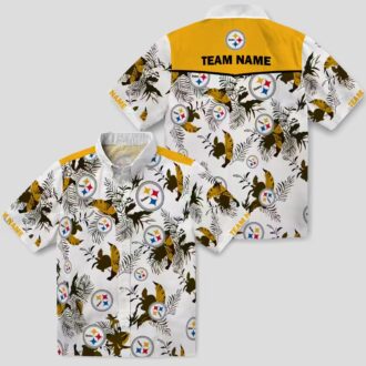 Pittsburgh Steelers Botanical Hawaiian Shirt, Gold & White Aloha Beach Outfit