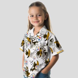 Pittsburgh Steelers Botanical Hawaiian Shirt, Gold & White Aloha Beach Outfit