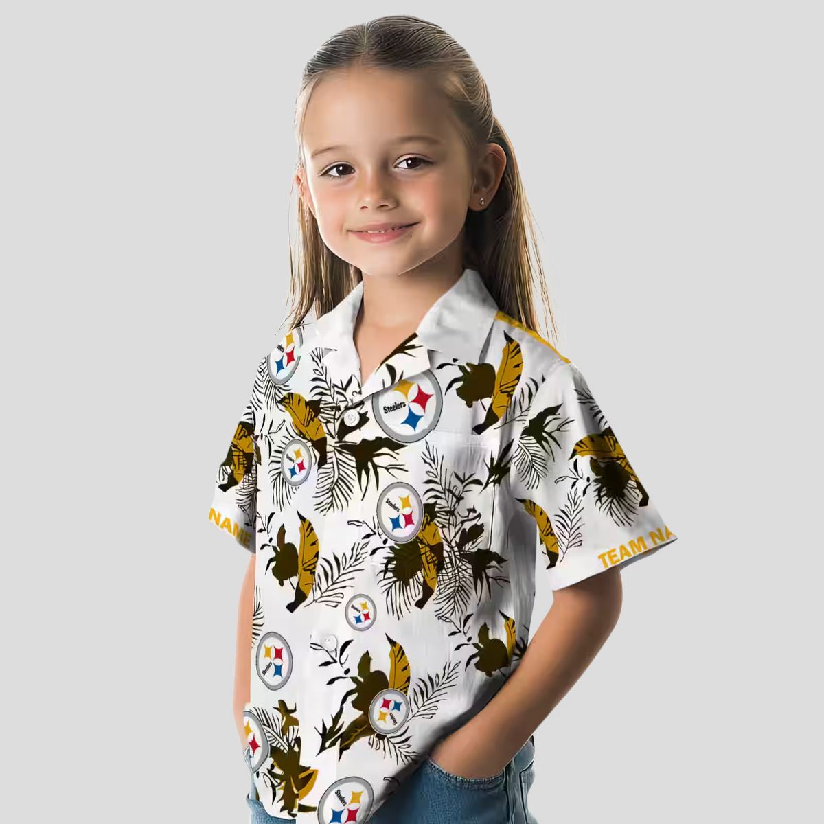 Pittsburgh Steelers Botanical Hawaiian Shirt, Gold & White Aloha Beach Outfit