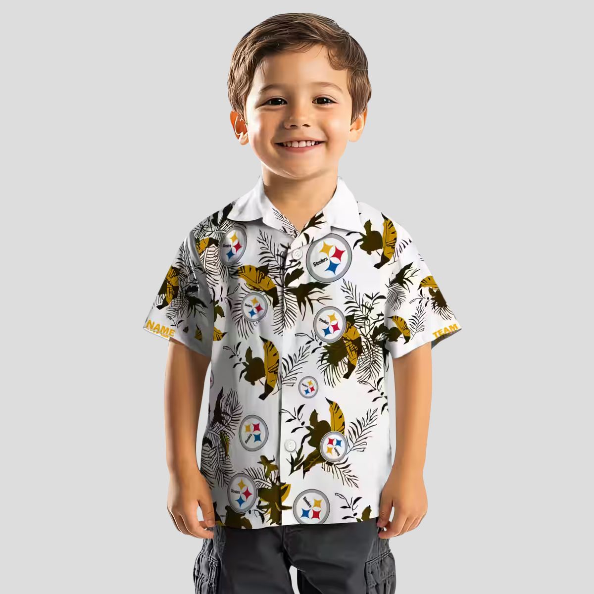 Pittsburgh Steelers Botanical Hawaiian Shirt, Gold & White Aloha Beach Outfit