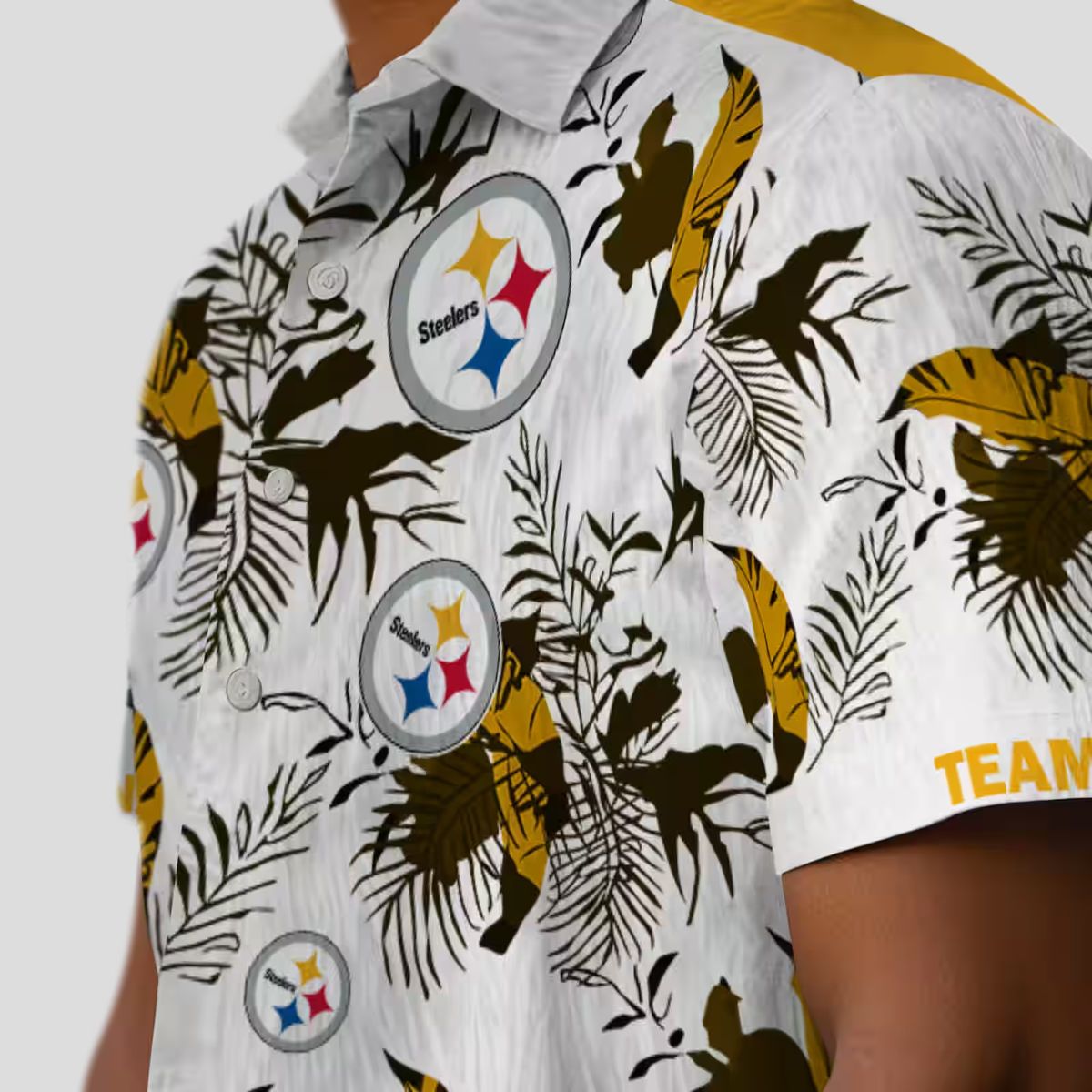 Pittsburgh Steelers Botanical Hawaiian Shirt, Gold & White Aloha Beach Outfit
