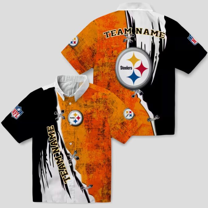 Pittsburgh Steelers Custom Hawaiian Shirt, Edgy Gold & White Tropical Design for NFL Fans