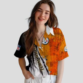 Pittsburgh Steelers Custom Hawaiian Shirt, Edgy Gold & White Tropical Design for NFL Fans