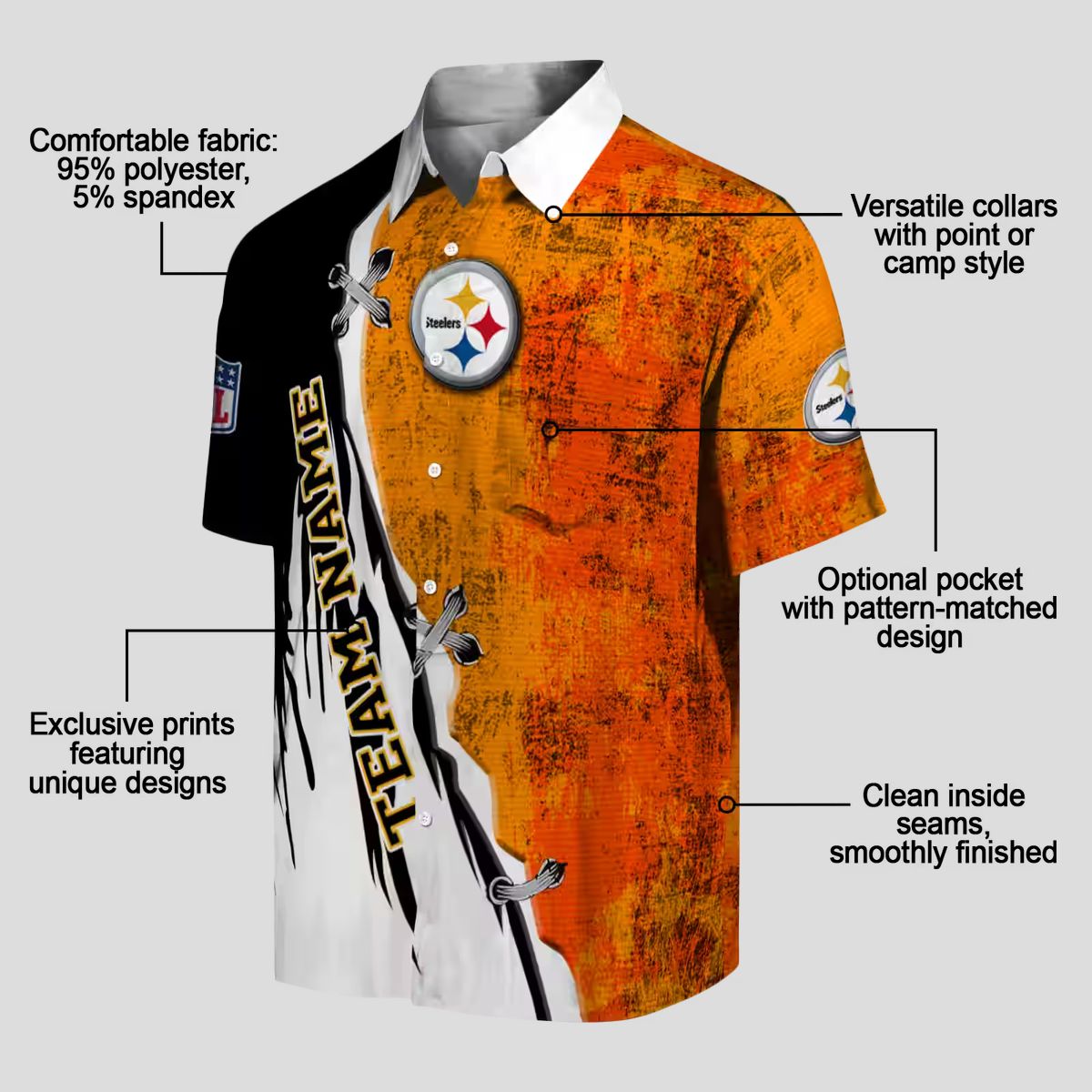 Pittsburgh Steelers Custom Hawaiian Shirt, Edgy Gold & White Tropical Design for NFL Fans