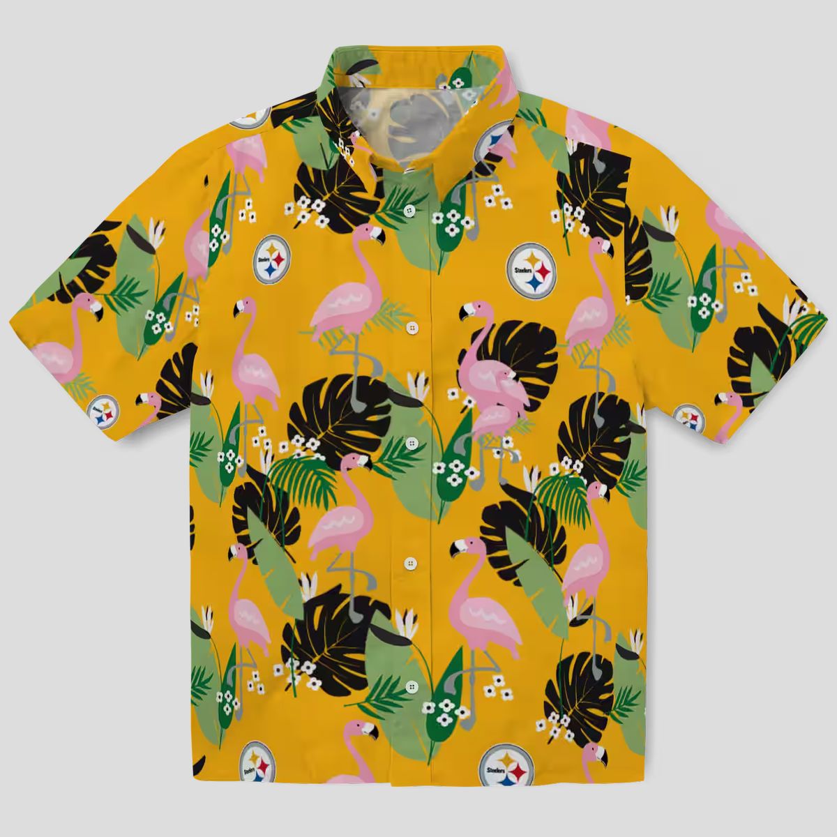Pittsburgh Steelers Flamingo Leaf Print Hawaiian Shirt, Summer Beach Outfit for Fans