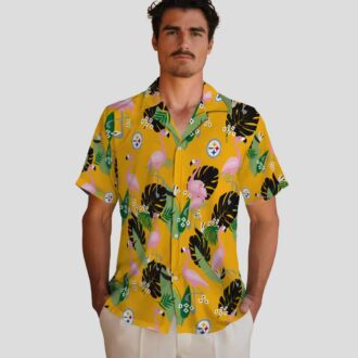 Pittsburgh Steelers Flamingo Leaf Print Hawaiian Shirt, Summer Beach Outfit for Fans