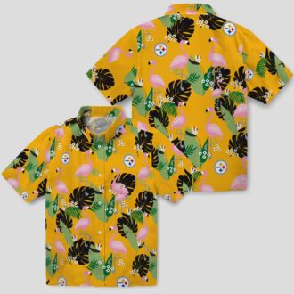 Pittsburgh Steelers Flamingo Leaf Print Hawaiian Shirt, Summer Beach Outfit for Fans