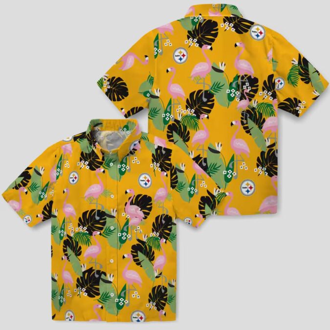 Pittsburgh Steelers Flamingo Leaf Print Hawaiian Shirt, Summer Beach Outfit for Fans