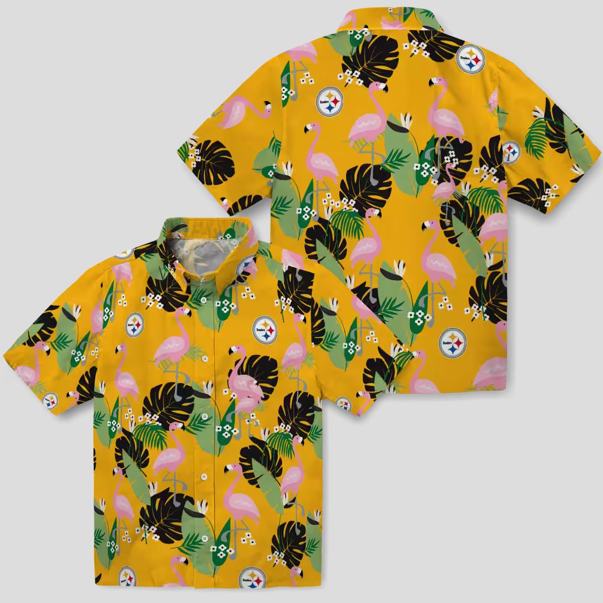 Pittsburgh Steelers Flamingo Leaf Print Hawaiian Shirt, Summer Beach Outfit for Fans