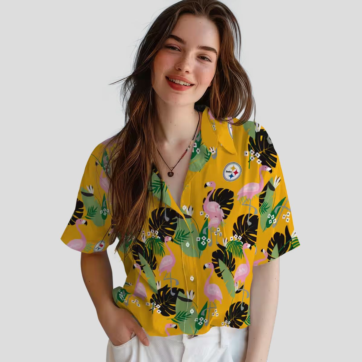 Pittsburgh Steelers Flamingo Leaf Print Hawaiian Shirt, Summer Beach Outfit for Fans