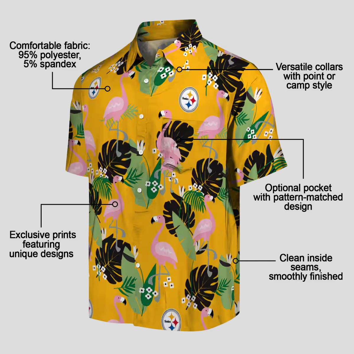 Pittsburgh Steelers Flamingo Leaf Print Hawaiian Shirt, Summer Beach Outfit for Fans
