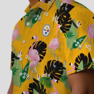 Pittsburgh Steelers Flamingo Leaf Print Hawaiian Shirt, Summer Beach Outfit for Fans