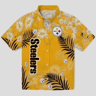 Pittsburgh Steelers Floral Aloha Hawaiian Shirt, Gold Hibiscus Print Summer Outfit