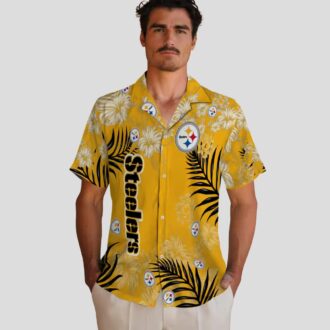 Pittsburgh Steelers Floral Aloha Hawaiian Shirt, Gold Hibiscus Print Summer Outfit