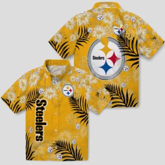 Pittsburgh Steelers Floral Aloha Hawaiian Shirt, Gold Hibiscus Print Summer Outfit