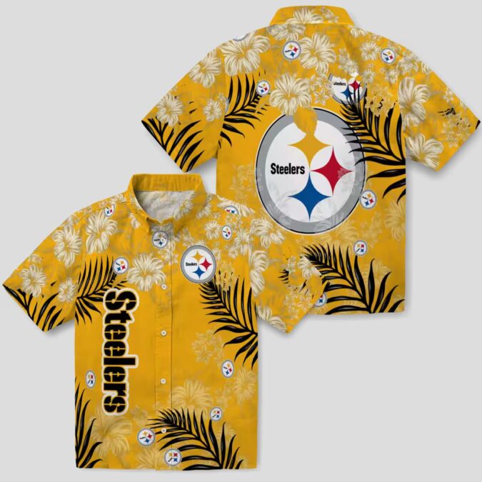Pittsburgh Steelers Floral Aloha Hawaiian Shirt, Gold Hibiscus Print Summer Outfit