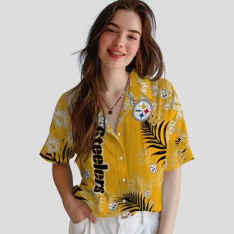 Pittsburgh Steelers Floral Aloha Hawaiian Shirt, Gold Hibiscus Print Summer Outfit