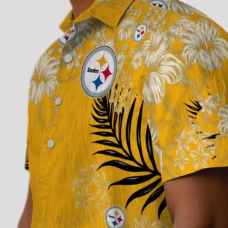 Pittsburgh Steelers Floral Aloha Hawaiian Shirt, Gold Hibiscus Print Summer Outfit