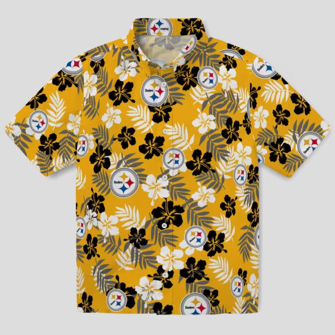 Pittsburgh Steelers Floral Gold Hawaiian Shirt, Limited Edition Aloha Shirt for NFL Fans