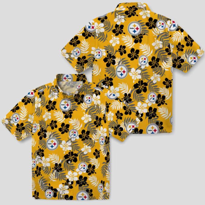 Pittsburgh Steelers Floral Gold Hawaiian Shirt, Limited Edition Aloha Shirt for NFL Fans