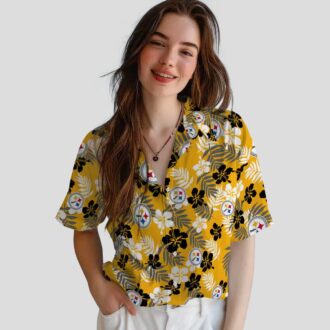 Pittsburgh Steelers Floral Gold Hawaiian Shirt, Limited Edition Aloha Shirt for NFL Fans