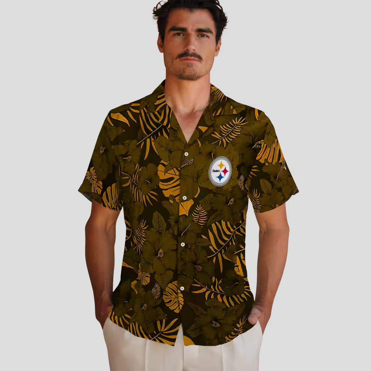 Pittsburgh Steelers Game Day Hawaiian Shirt, Jungle Vibes Gold Summer Outfit
