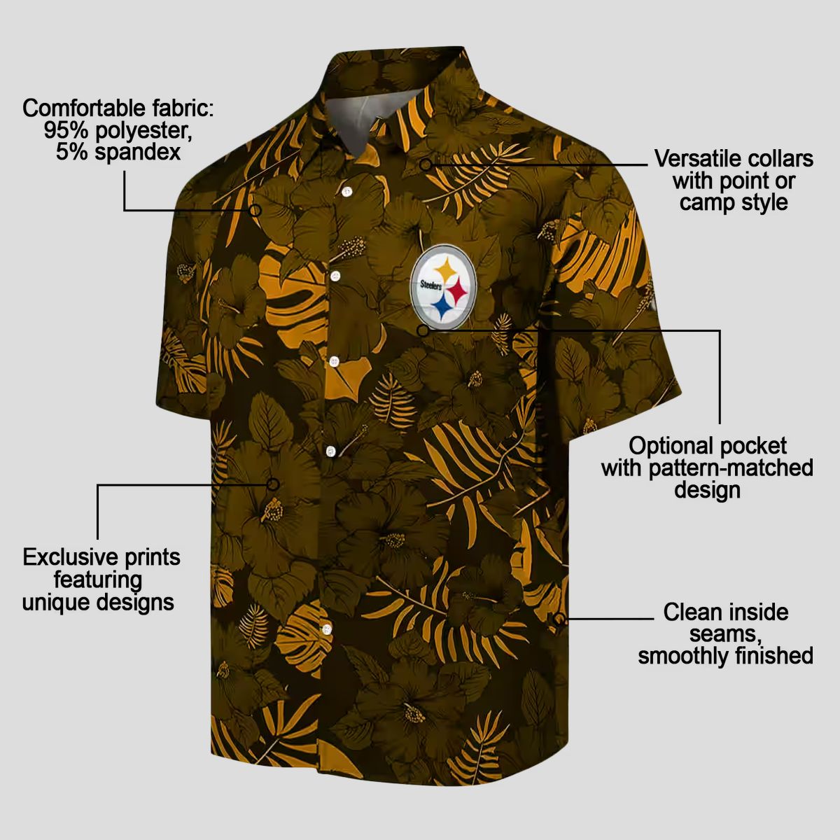 Pittsburgh Steelers Game Day Hawaiian Shirt, Jungle Vibes Gold Summer Outfit