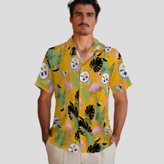 Pittsburgh Steelers Hawaiian Beach Shirt - Gold Flamingo NFL Vacation Style