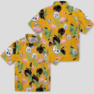Pittsburgh Steelers Hawaiian Beach Shirt - Gold Flamingo NFL Vacation Style