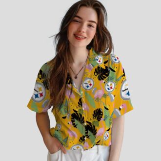 Pittsburgh Steelers Hawaiian Beach Shirt - Gold Flamingo NFL Vacation Style