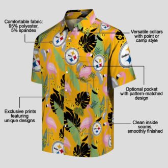 Pittsburgh Steelers Hawaiian Beach Shirt - Gold Flamingo NFL Vacation Style