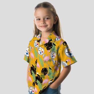 Pittsburgh Steelers Hawaiian Beach Shirt - Gold Flamingo NFL Vacation Style