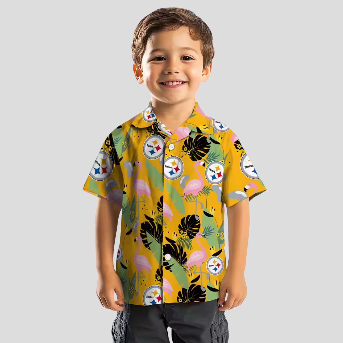 Pittsburgh Steelers Hawaiian Beach Shirt - Gold Flamingo NFL Vacation Style